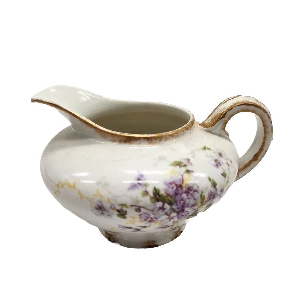 Antique LS&S Limoges‎ France Floral Pink Floral Creamer w/ Gold Edge